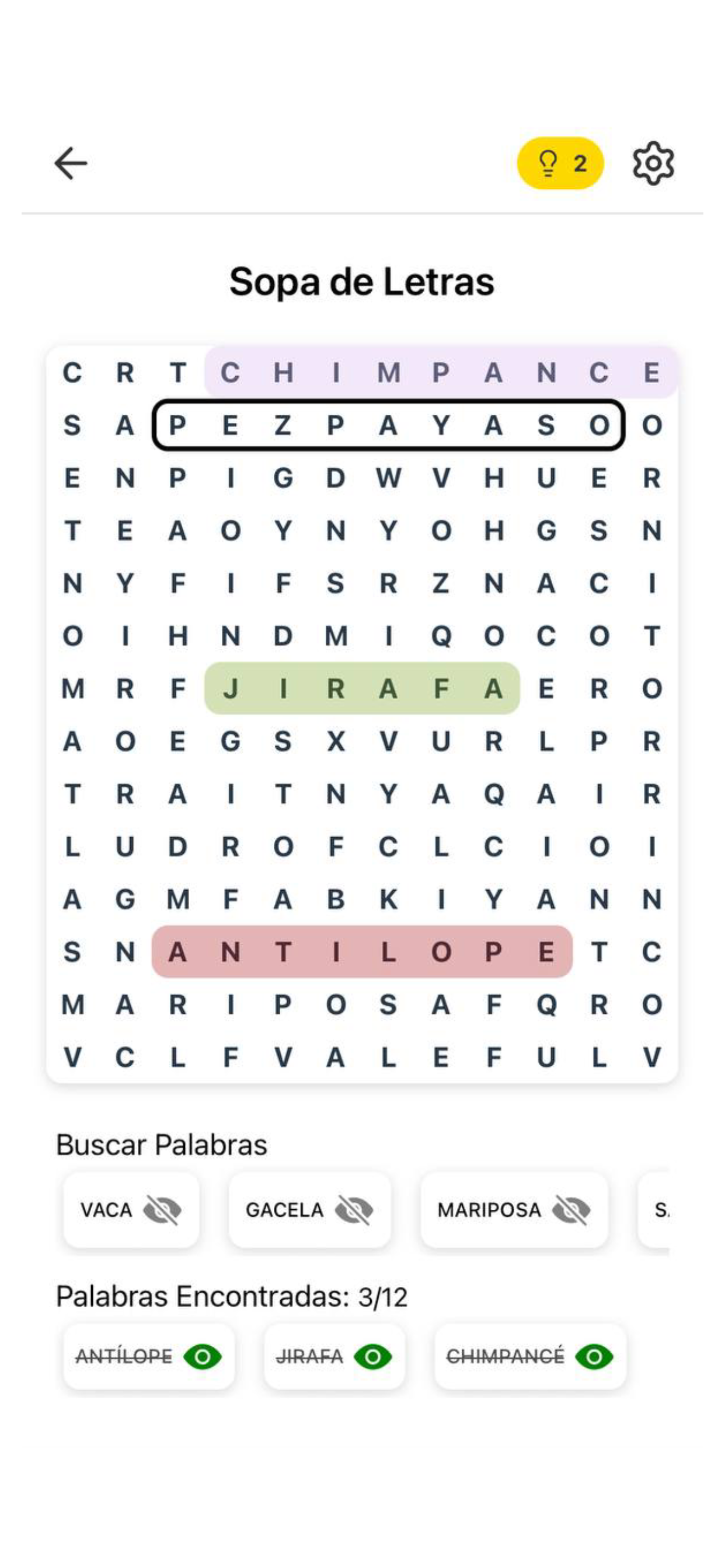 Juego de sopa de letras